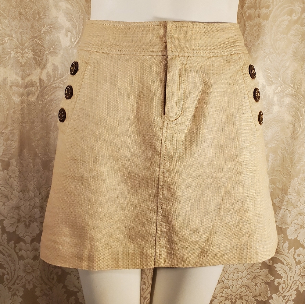 Lilly Pulitzer Tan Khaki Mini Skirt Wooden Button Pockets